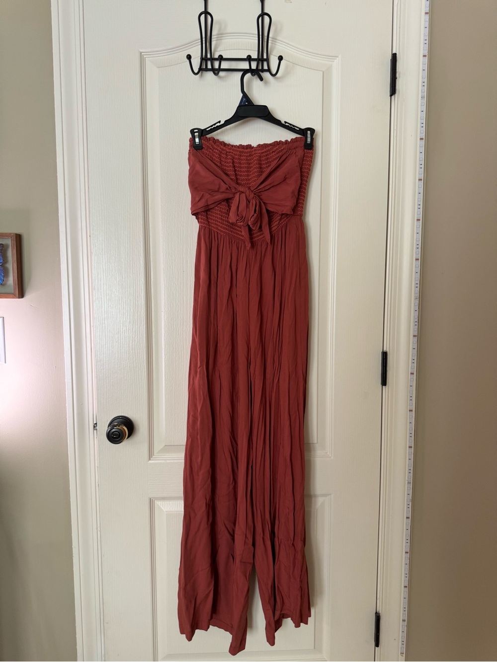 Strapless Tie-Front Jumpsuit in Rust